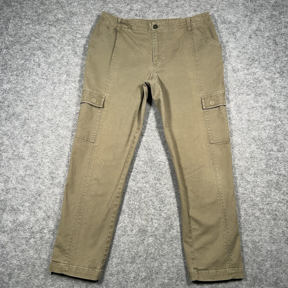 Chicos Cargo Pants Womens 8 Green Khaki Cotton Stretch Tapered Zip Ankle Casual